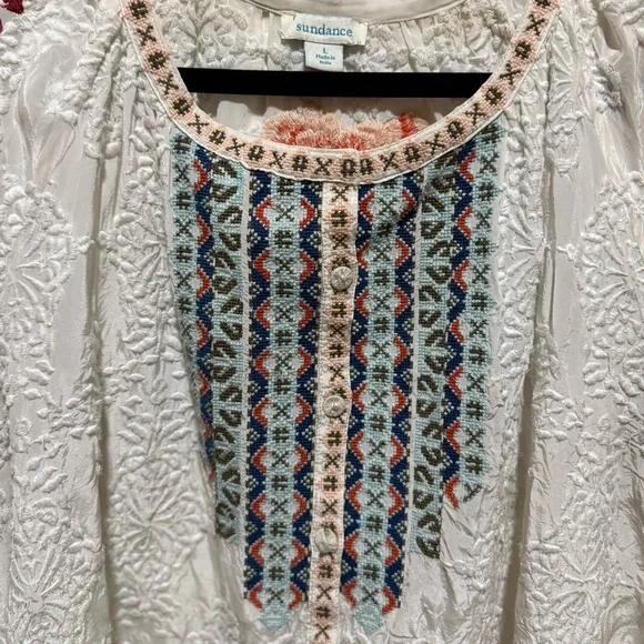 Sundance Melody Peasant Floral Embroidered Blouse Johnny Boho Lace Popover Top - Picture 5 of 12